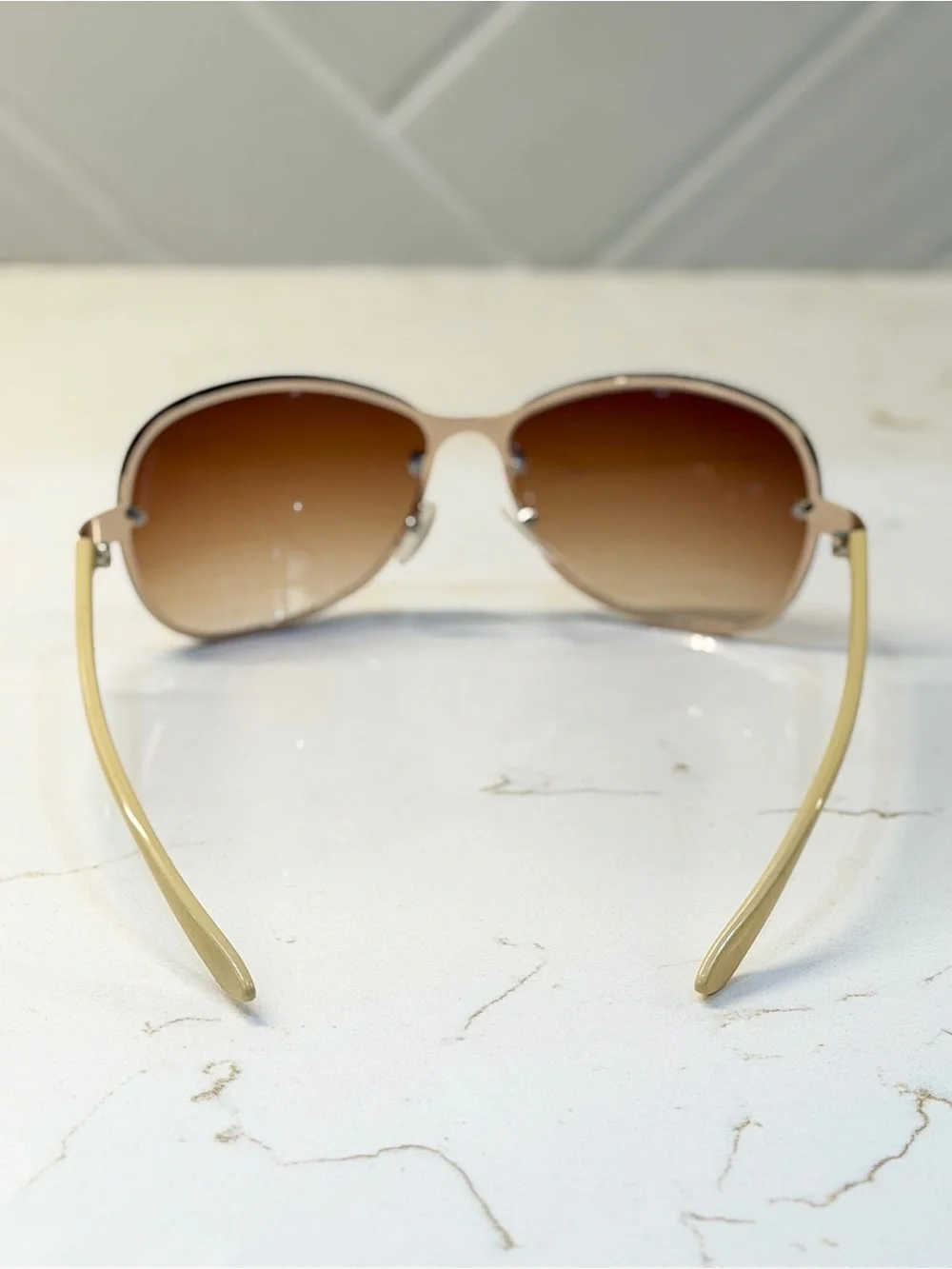 Tommy Hilfiger Brown Gradient Lens Sunglasses with Beige Temples